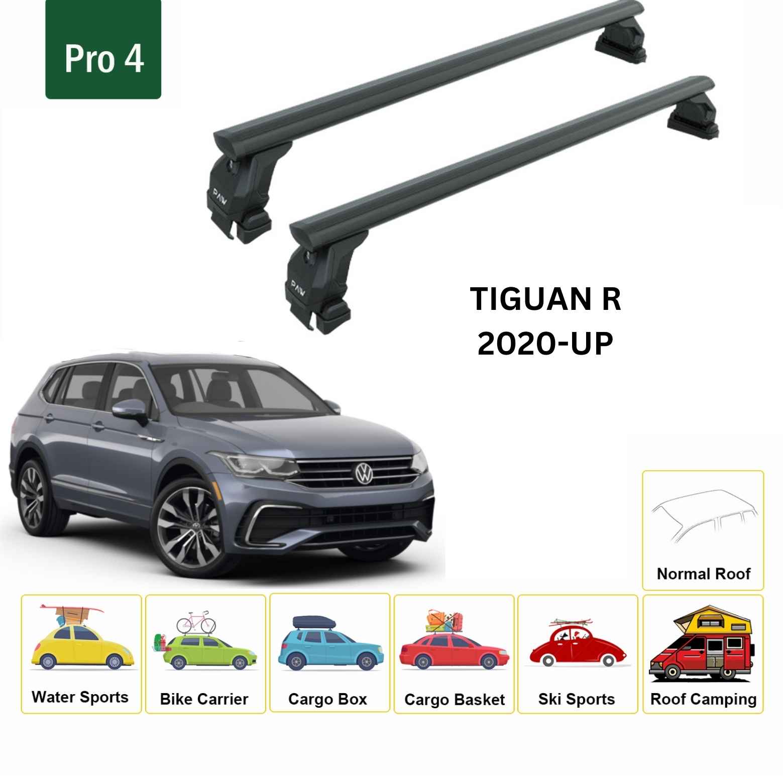 For Volkswagen Tiguan R 2020-Up Roof Rack Cross Bar Normal Roof Alu Black - 0