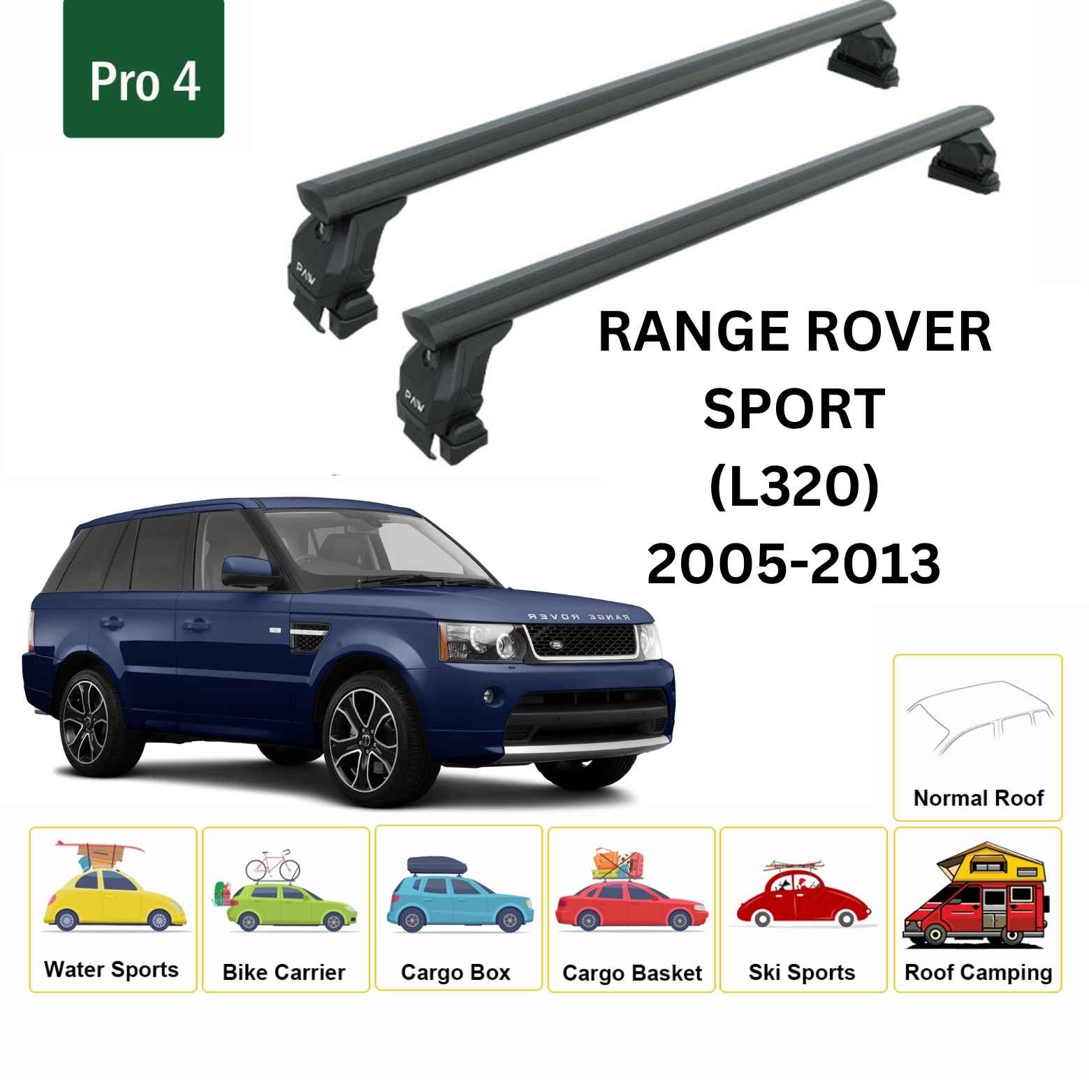 For Land Rover Range Rover Sport (L320) 2005-13 Roof Rack Cross Bars Normal Roof Alu Black