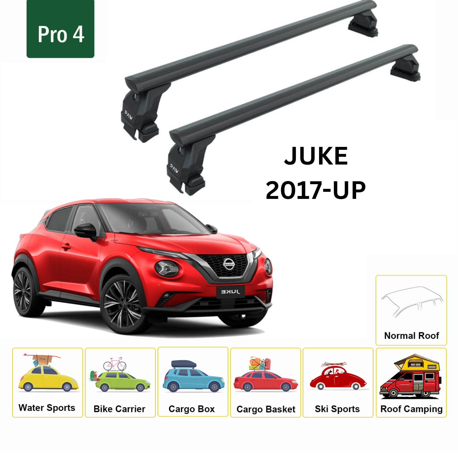 For Nissan Juke 2017-Up Roof Rack Cross Bars Metal Bracket Normal Roof Alu Black-2