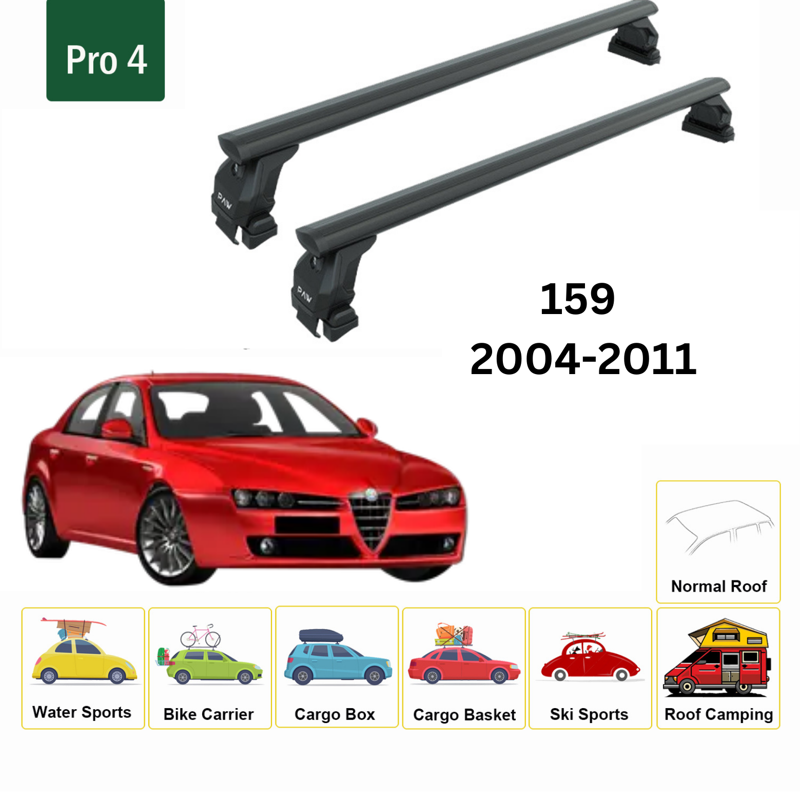 For Alfa Romeo 159 2004-2011 Roof Rack Cross Bars Metal Bracket Normal Roof Alu Black