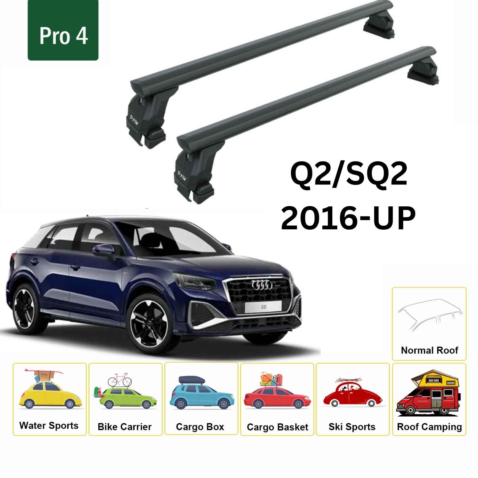For Audi Q2/SQ2 2016-Up Roof Rack Cross Bars Normal Roof Alu Black - 0
