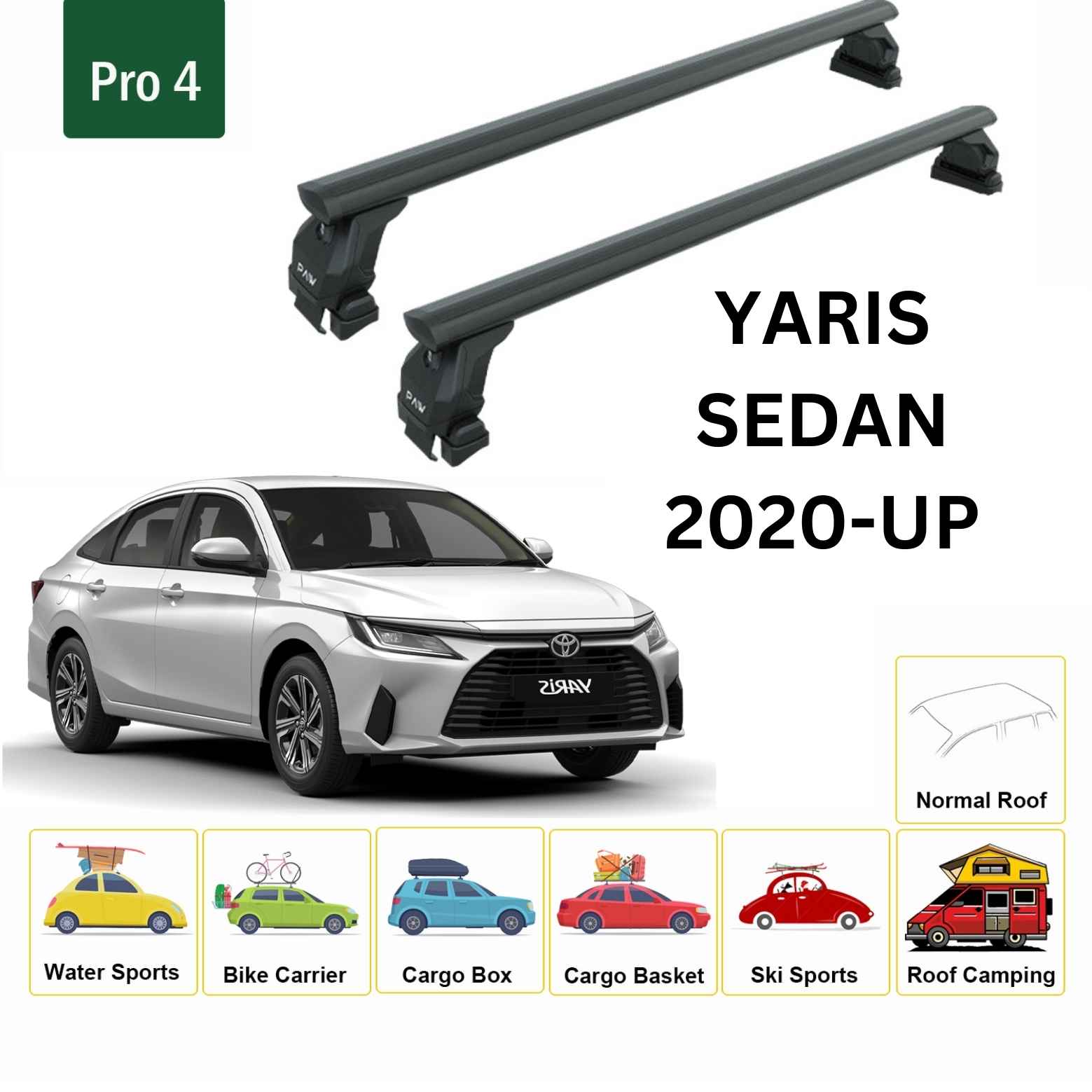 For Toyota Yaris Sedan 2020-Up Roof Rack Cross Bars Normal Roof Alu Black