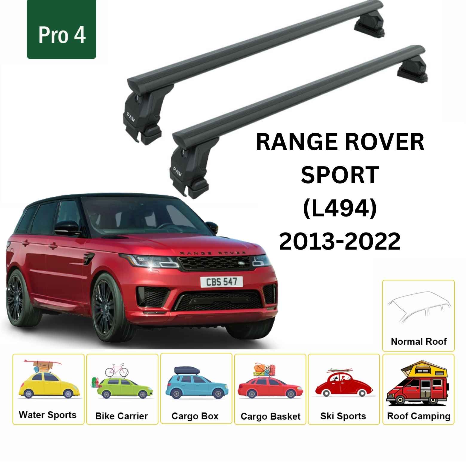 For Land Rover Range Rover Sport (L494) 2013-22 Roof Rack Cross Bars Normal Roof Alu Black - 0