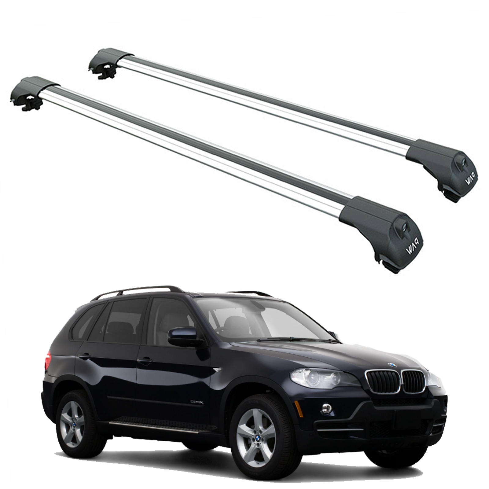 Für BMW X5 E70 2000–2014 Dachträgersystem, Aluminium-Querstange, Metallhalterung, erhöhte Schiene, Silber
