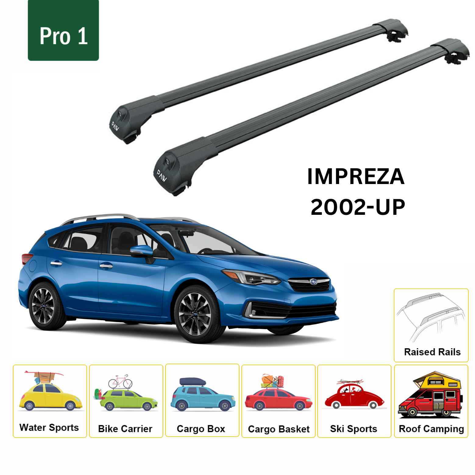 For Subaru Impreza 2002-UP Roof Rack Cross Bar Metal Bracket Raised Rail Alu Black - 0