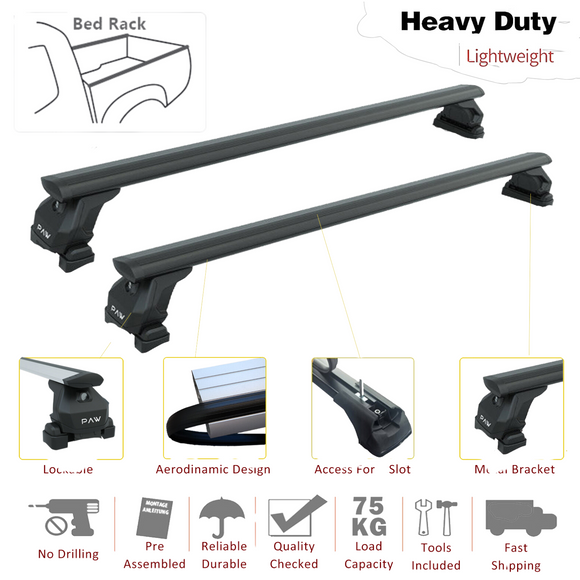 For RAM 1500 (2009-2025) Bed Rack Cross Bars with Metal Brackets (Aluminum, Silver) + RealTruck Tonneau Cover w/ T-Slot Rails