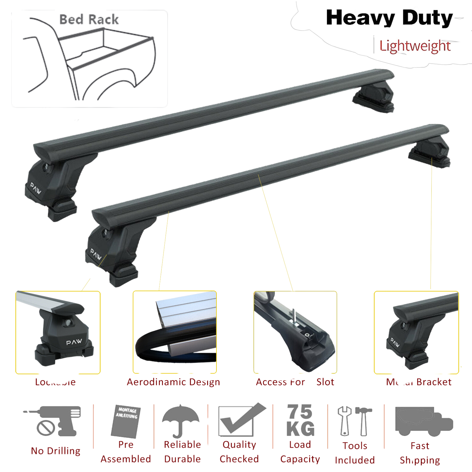 For Toyota Tundra 2016-Up Bed Rack Cross Bar Roof Rack Alu Silver