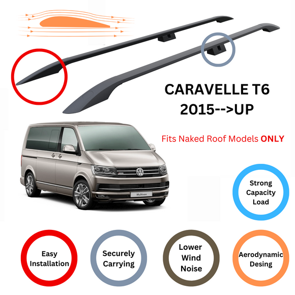 For Volkswagen Caravelle 2015-Up Roof Side Rails and Roof Rack Cross Bars Alu Black