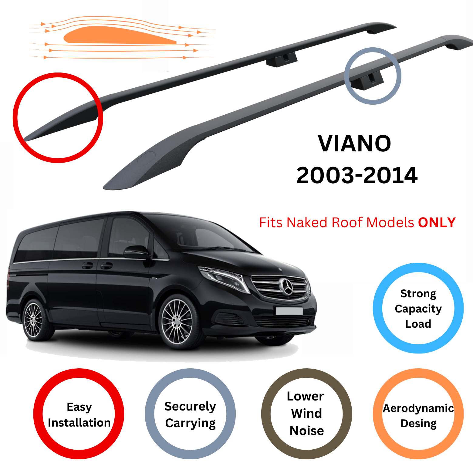 For Mercedes Viano 2003-14 Roof Side Rails Ultimate Style Alu Black - 0