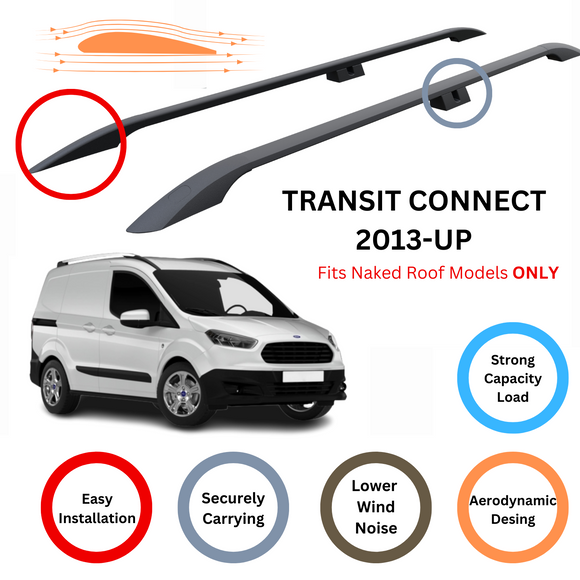 For Ford Transit Courier 2013-2023 Roof Side Rails and Roof Rack Cross Bar Alu Black