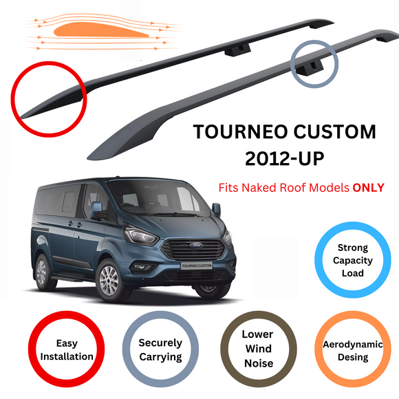 For Ford Tourneo Custom 2013-2023 Roof Side Rails and Roof Rack Cross Bars Alu Black