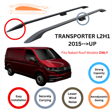 For Volkswagen Transporter T6 SWB 2015-2024 Roof Side Rails Ultimate Style Alu Silver - 0