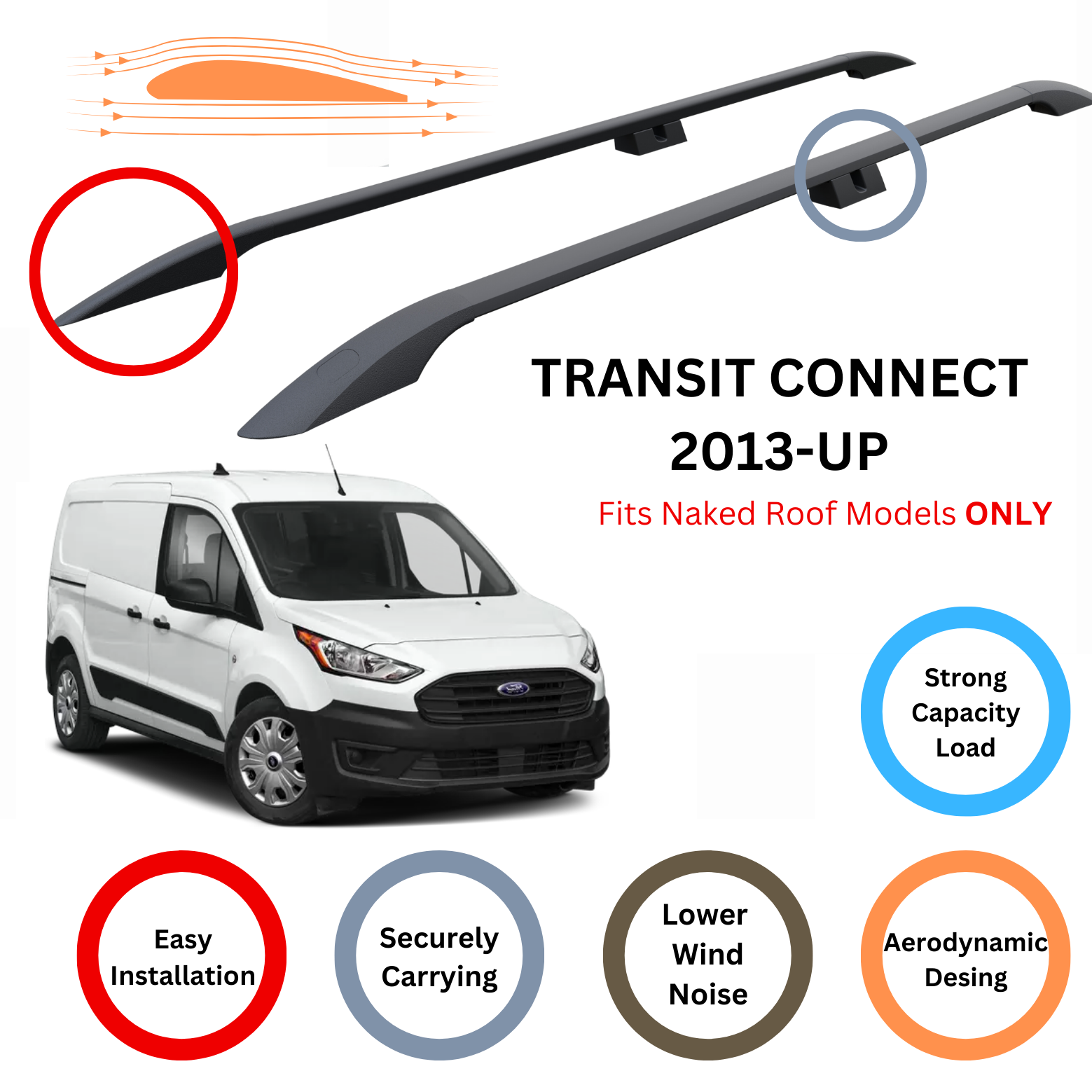 For Ford Transit 2013-Up Roof Side Rails Ultimate Style Alu Black - 0