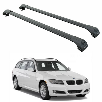 For Bmw 3 Touring (E91) | 2005-2012 Roof Rack Cross Bars Raised Rail, Black