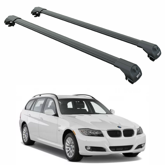 Für BMW 3er E91 Wagon 2005–2012 Dachträgersystem, Aluminium-Querstange, Metallhalterung, erhöhte Schiene, schwarz