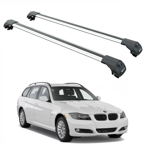 Für Bmw 3 Series E91 Wagon 2005–2012 Dachträgersystem, Aluminium-Querstange, Metallhalterung, erhöhte Schiene, Silber