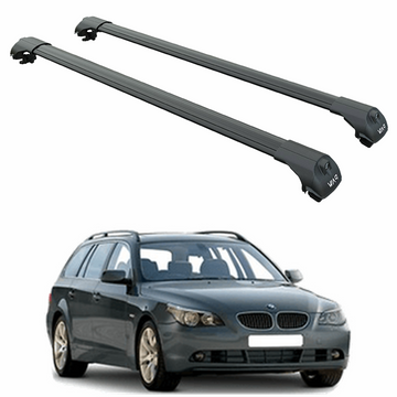 For Bmw 5 Wagon (E61) 2003-2010 Roof Rack Cross Bars Raised Rail, Black