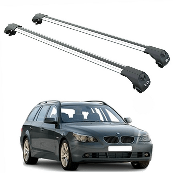 Für Bmw 5 Series E61 Wagon 2004–2010 Dachträgersystem, Aluminium-Querstange, Metallhalterung, erhöhte Schiene, Silber