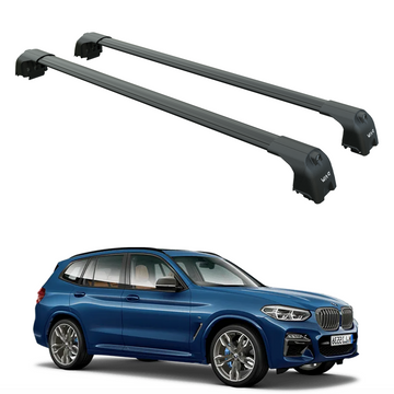 Für BMW X3 F25 2010–2018 Dachträgersystem, Aluminium-Querstange, Metallhalterung, bündige Schienen, schwarz