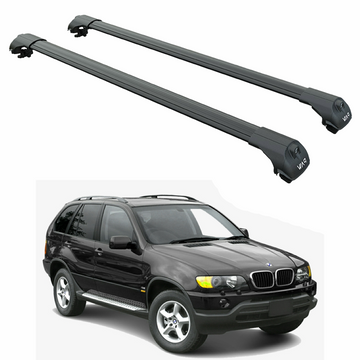 Für BMW X5 E53 1999–2006 Dachträgersystem, Aluminium-Querstange, Metallhalterung, erhöhte Schiene, schwarz