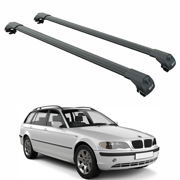 For Bmw 3 Touring (E46) | 1998-2005 Roof Rack Cross Bars Raised Rail, Black