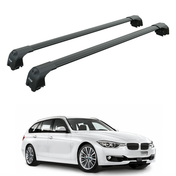 For Bmw 3 Touring (F31) | 2012-2019  Roof Rack Cross Bars Flush Rail, Black