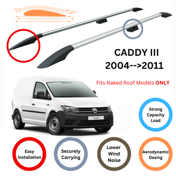 For Volkswagen Caddy III Maxi 2003-2019 Roof Side Rails, Plus Silver - 0