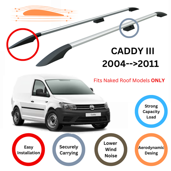 For Volkswagen Caddy III Maxi 2003-2019 Roof Side Rails, Plus Silver