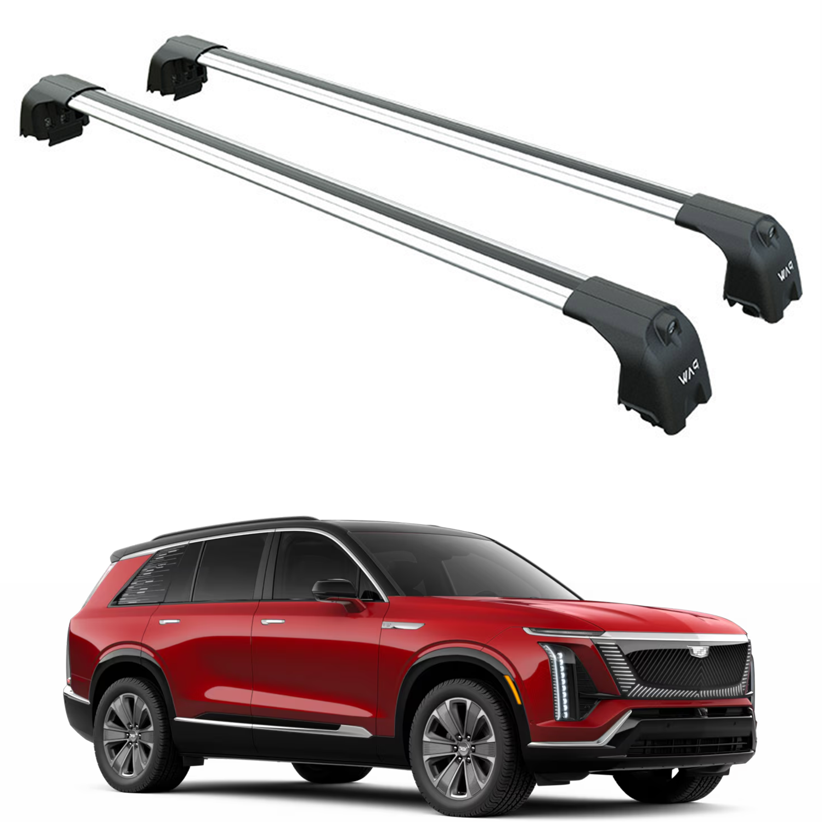 For Cadillac Vistiq Roof Rack System, Aluminium Cross Bar, Flush Rails, Silver