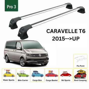 Für Volkswagen Caravelle T6 2015-Up Dachträger Querträger Metallhalterung Fixpunkt Alu Silber - 0