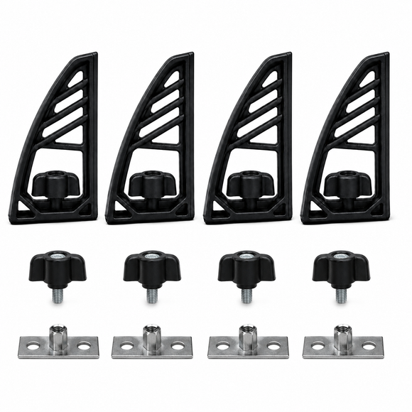 T-Slot Load Stops for Truck Crossbars, 4-Pack Adjustable Hard Plastic Cargo Stoppers for Ladders, Kayaks, Lumber and More, Compatible with Most T-Slot Roof Rack and Bed Rack Systems