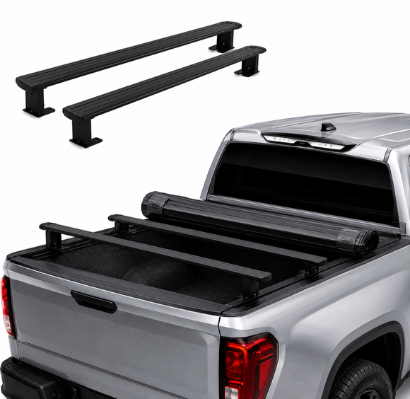 For Ford F-150 Bed Rack Cross Bars Fits For Open-Bed and Roll-Up Tonneau Covers Black