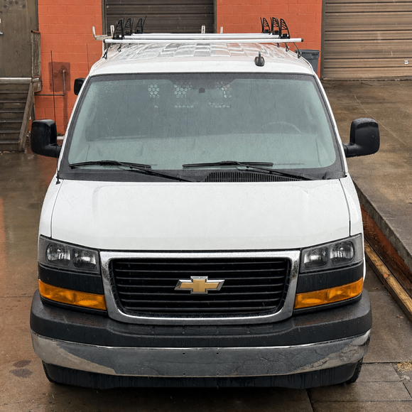 Chevrolet Express Van 1996-Up Van Roof Rack Cross Bars - 3Qty T-Slot Aluminum Bars (Silver), Rain Gutter Mount, No Drilling, 4 Load Stops, for Work & Recreation