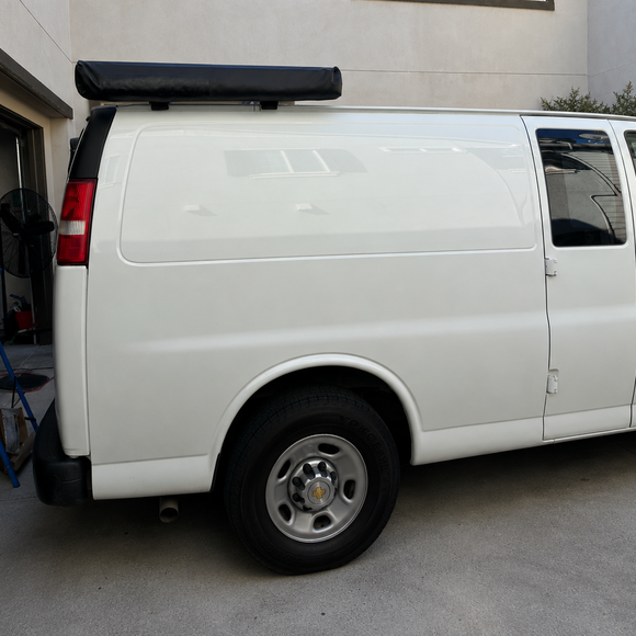 GMC Savana Van Roof Rack Cross Bars 1500 2500 3500 1996-Up – 3Qty T-Slot Aluminum Bars (Black), Rain Gutter Mount, No Drilling, 4 Load Stops, for Work & Recreation