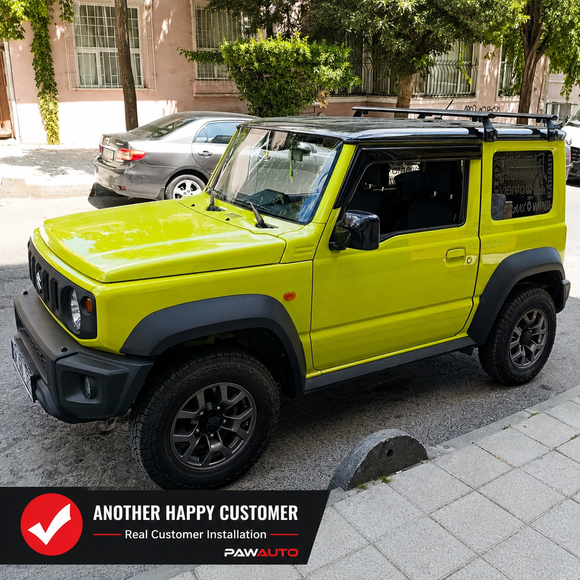 Für Suzuki Jimny 3 ab Baujahr 2019, Dachträgersystem, Träger, Querträger, Aluminium, abschließbar, hochwertige Metallhalterung mit Regenrinnen, Schwarz