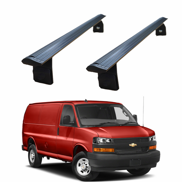 For Chevrolet Express Van 2000-Up Roof Rack Cross Bars Metal Bracket Rain Gutter Alu Black