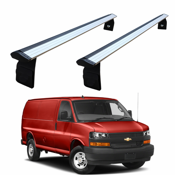 For Chevrolet Express Van 2000-Up Roof Rack Cross Bars Metal Bracket Rain Gutter Alu Silver