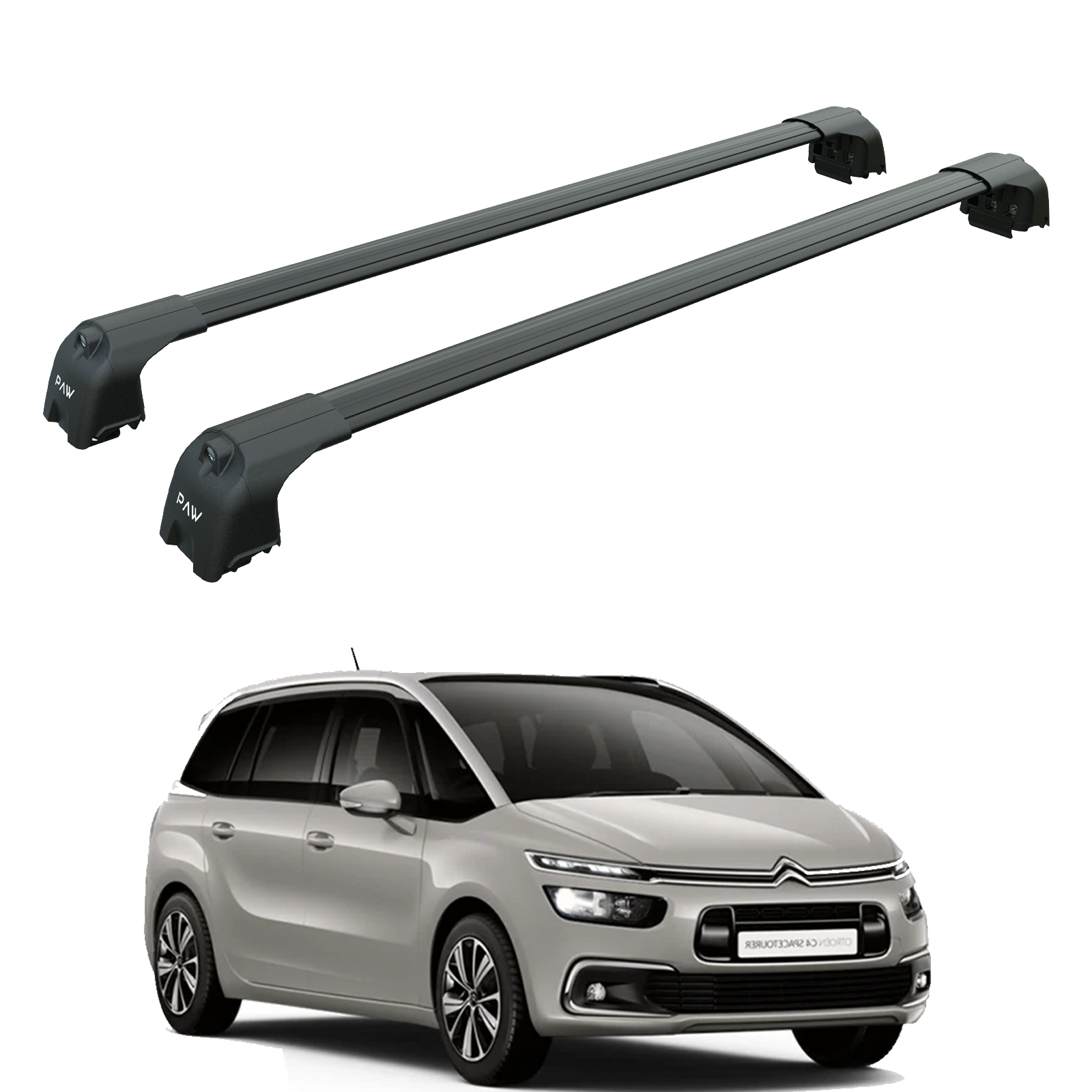 Abschließbarer Dachträger aus Aluminium für Fahrzeuge mit Standarddach für Citroen C4 Grand Picasso MPV ab 2013 Toros Pro 2 Schwarz