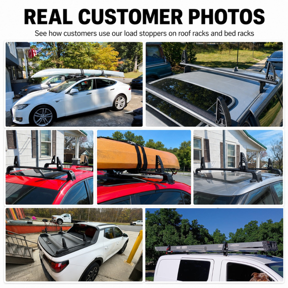 T-Slot Load Stops for Truck Crossbars, 4-Pack Adjustable Hard Plastic Cargo Stoppers for Ladders, Kayaks, Lumber and More, Compatible with Most T-Slot Roof Rack and Bed Rack Systems