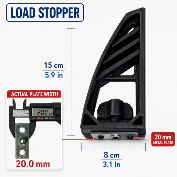 T-Slot Load Stops for Truck Crossbars, 4-Pack Adjustable Hard Plastic Cargo Stoppers for Ladders, Kayaks, Lumber and More, Compatible with Most T-Slot Roof Rack and Bed Rack Systems