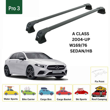 For Mercedes Benz A W176 2012-2018 Roof Rack Cross Bars Fix Point Alu Black - 0