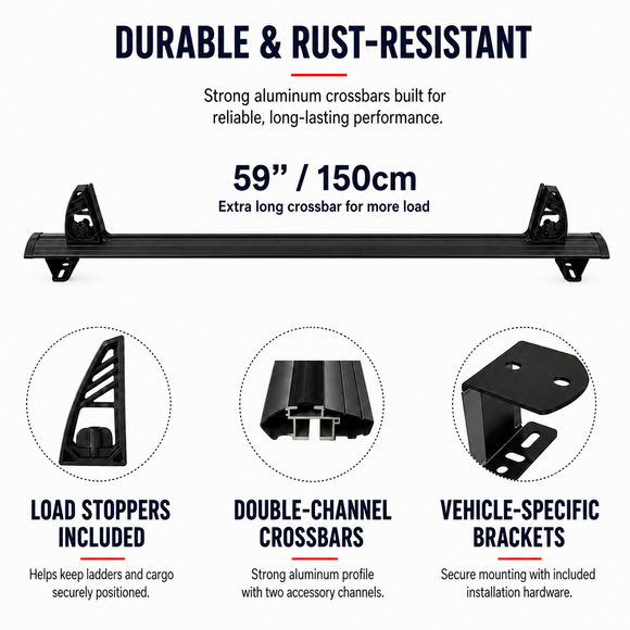Nissan NV Cargo Ladder Rack – 3 Aluminum Cross Bars, Black | NV1500 NV2500 NV3500 2012–2021