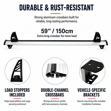 For Ford Transit 2014-Up Ladder Rack Cross Bars Aluminum Ladder Carrier Silver 2 Pcs - 0