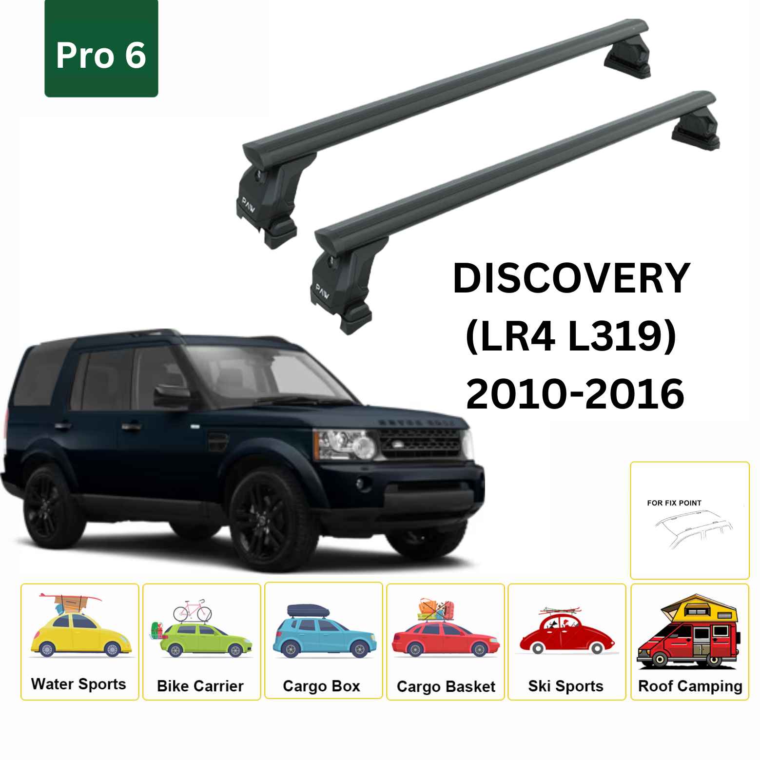 For Land Rover Discovery LR4 2010-16 Roof Rack Cross Bars Fix Pro 6 Alu Black - 0
