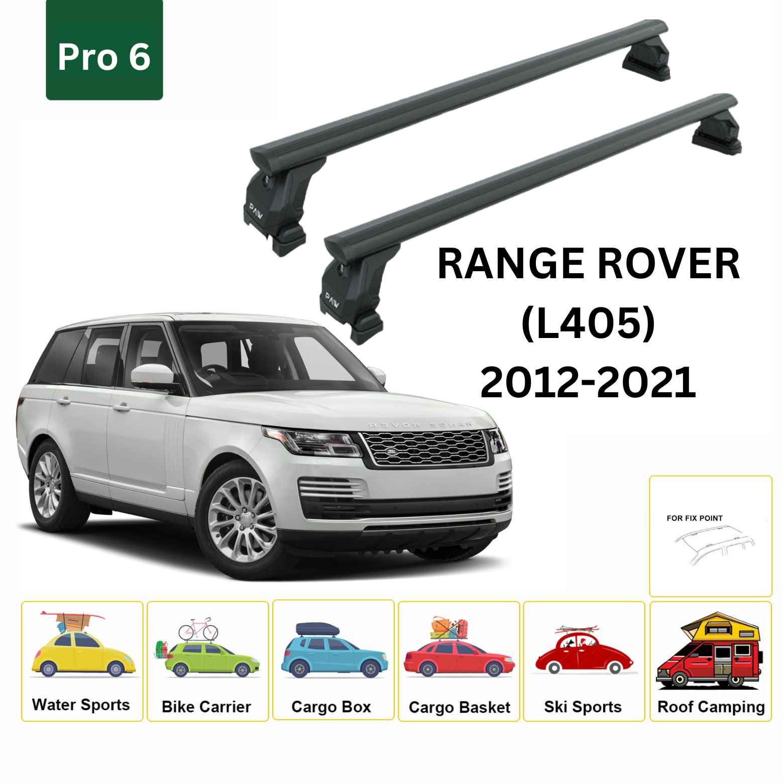 For Land Rover Range Rover (L405) 2012-21 Cross Bars Fix Point Pro 6 Alu Black - 0