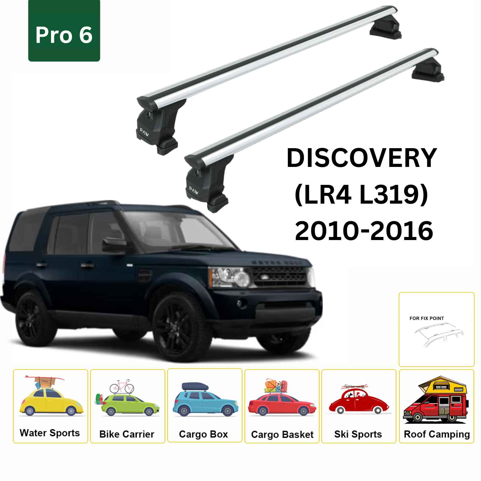 For Land Rover Discovery LR4 2010-16 Roof Rack Cross Bars Fix Pro 6 Alu Silver - 0