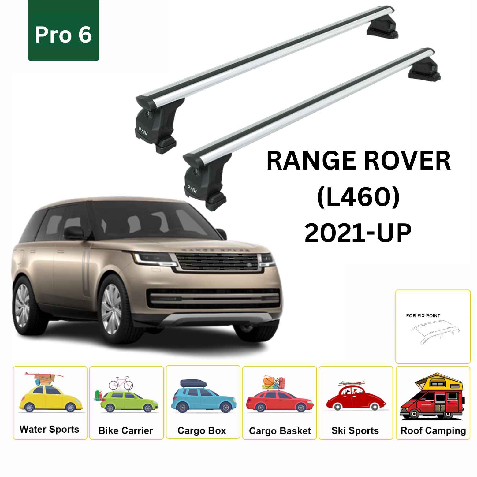 For Land Rover Range Rover (L460) 2021-Up Cross Bars Fix Point Pro 6 Alu Silver - 0