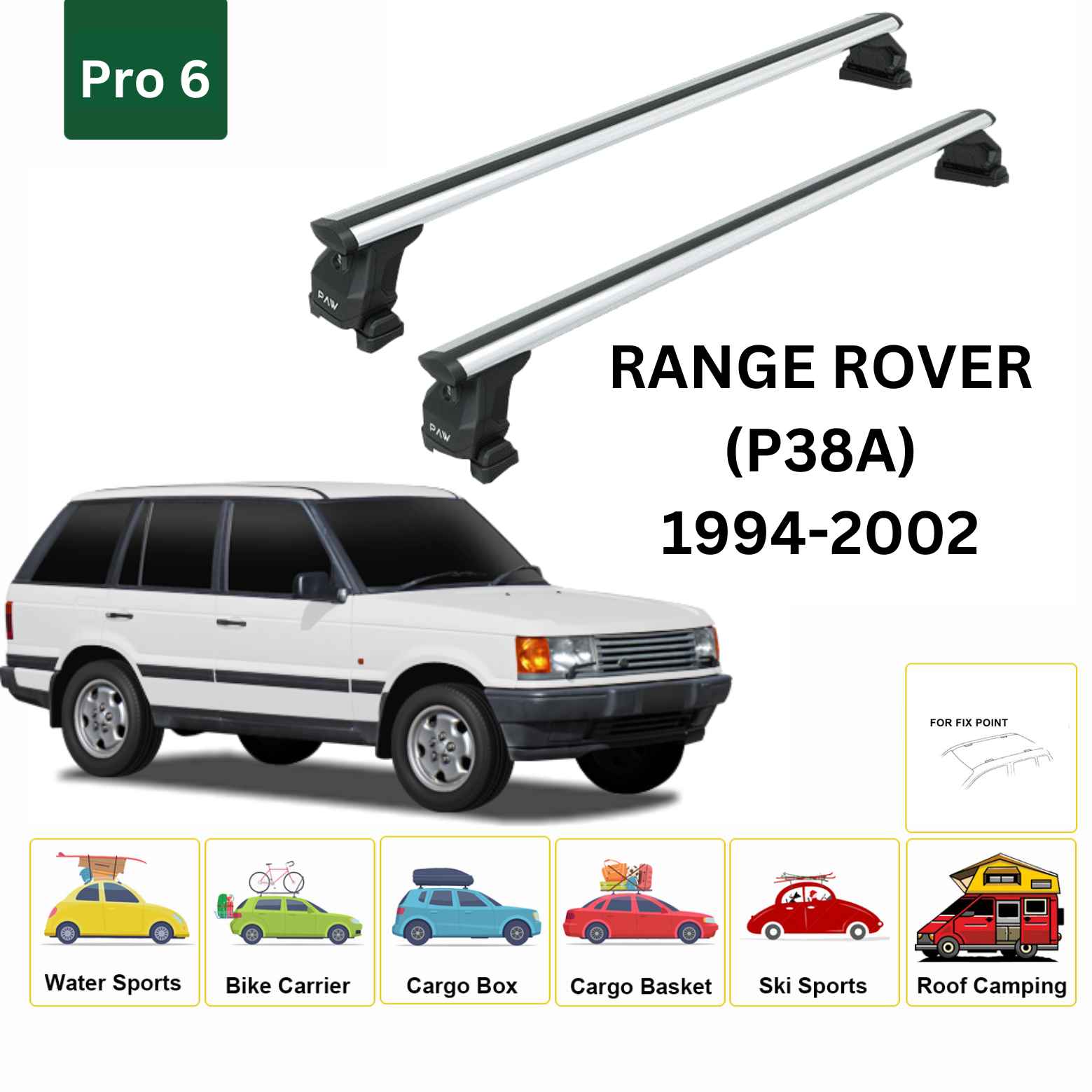For Land Rover Range Rover (P38A) 1994-02 Cross Bars Fix Point Pro 6 Alu Silver - 0