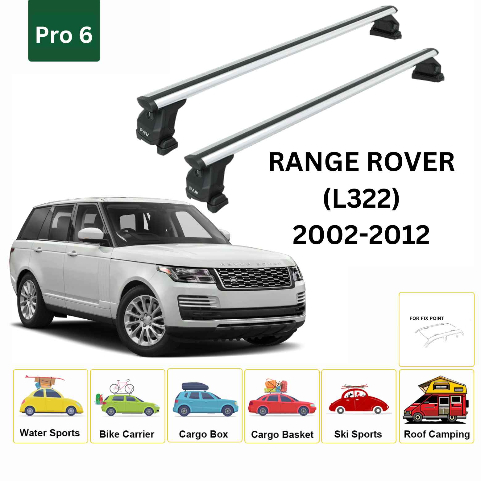 For Land Rover Range Rover (L405) 2012-21 Cross Bars Fix Point Pro 6 Alu Silver - 0