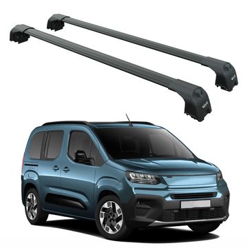 For Fiat Doblo 2023-2025 Roof Rack System, Aluminum Cross Bar, Flush Rail, Black